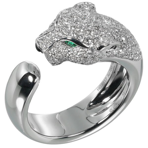 [Cartier] Cartier 
 Pan cola No. 18 anillo / anillo 
 K18 Gold White X Diamond x Emerald alrededor de 15.94g Pantera Damas A+Rango