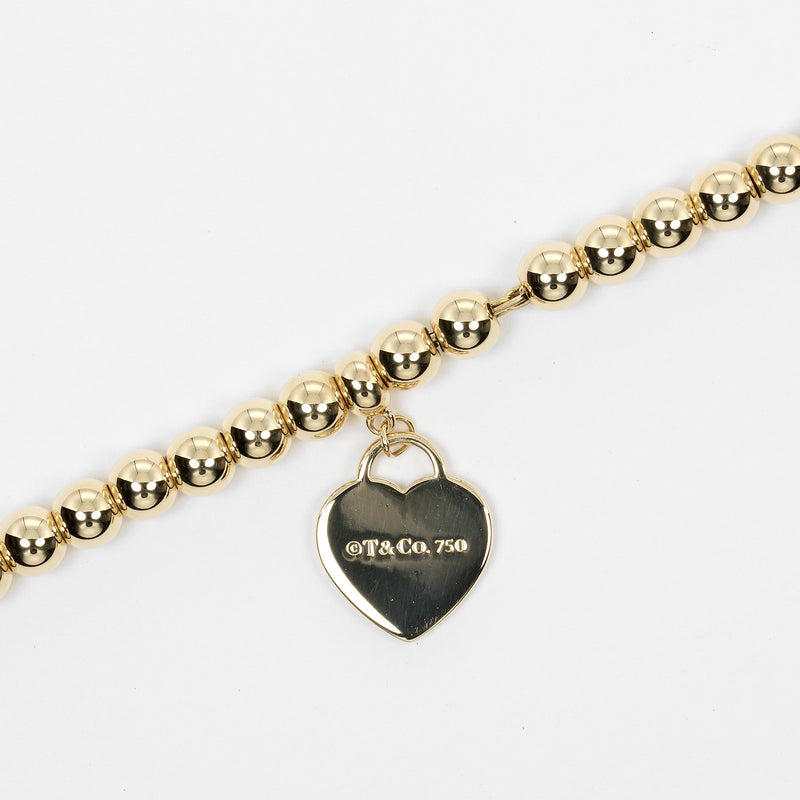 [Tiffany＆Co。]蒂法尼 
 Retton Mini心脏标签珠珠珠 
 腕部约为16.5厘米K18黄金，大约8.9克返回迷你心tag珠女士们