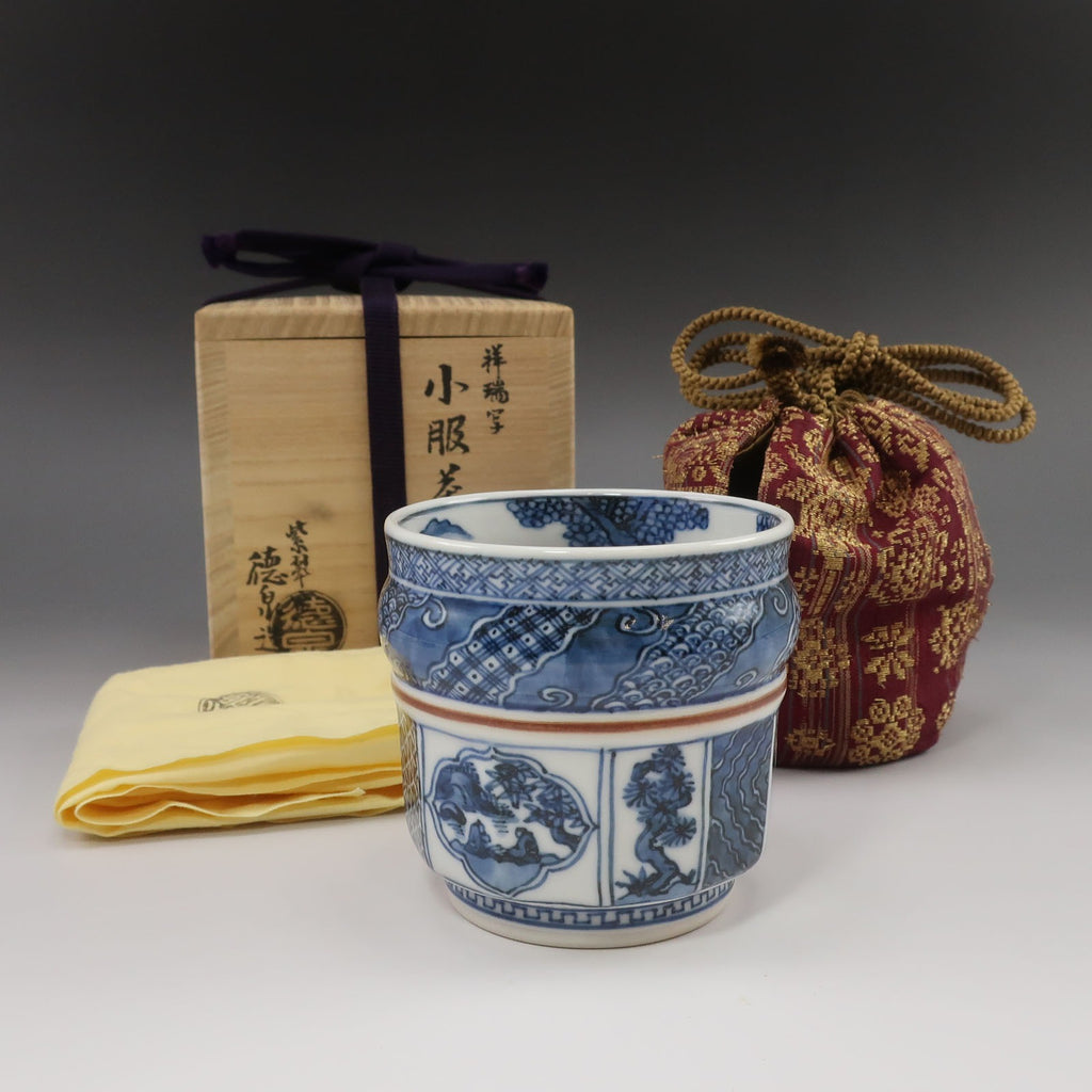 【kyoyaki】京焼 紫翠窯 西村徳泉 造 祥瑞写 小服茶碗 陶磁器 _ 骨董品 kyoyaki】京焼 紫翠窯 西村徳泉 造 祥瑞写 小服茶碗 骨董品