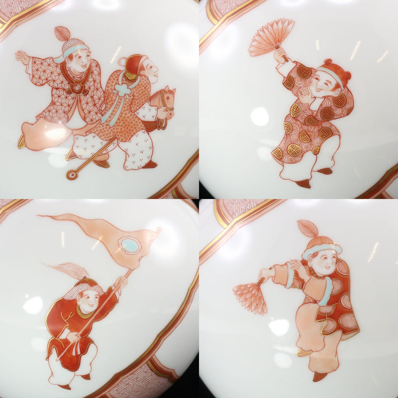 KUTANIYAKI】九谷焼 福島武山 造 赤絵唐子遊文 花瓶 骨董品