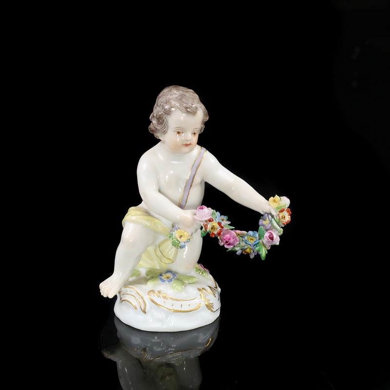【Meissen】マイセン 花飾りをもつ天使 置物 オブジェ