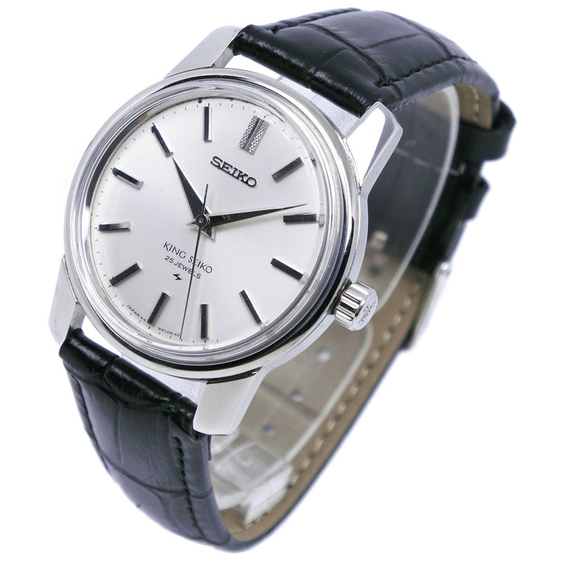 [Seiko] Seiko 
 Reloj King Seiko 
 Segundo modelo Seiko Medalion Cal.44a 44-9990 acero inoxidable x cuero de cuero dial de plata negro a mano rey seiko para hombres