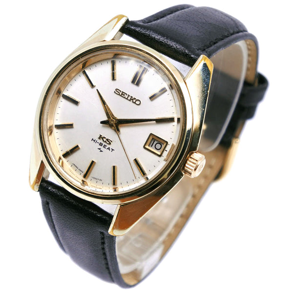 [Seiko] Seiko 
 Reloj King Seiko 
 4502-7001 acero inoxidable x placas de oro x cuero dial de plata negro de cuero dial rey seiko damas