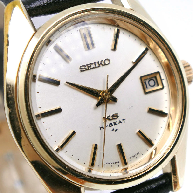【SEIKO】セイコー
 キングセイコー 腕時計
 4502-7001 ステンレススチール×金メッキ×レザー 黒 手巻き シルバー文字盤 King Seiko レディース
