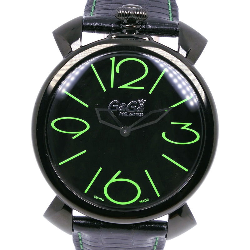 [Gaga Milano] Gaga Milano 
 Manuale sin reloj de sen 
 5092 acero inoxidable x cuero exhibición analógica de cuarzo de cuero negro