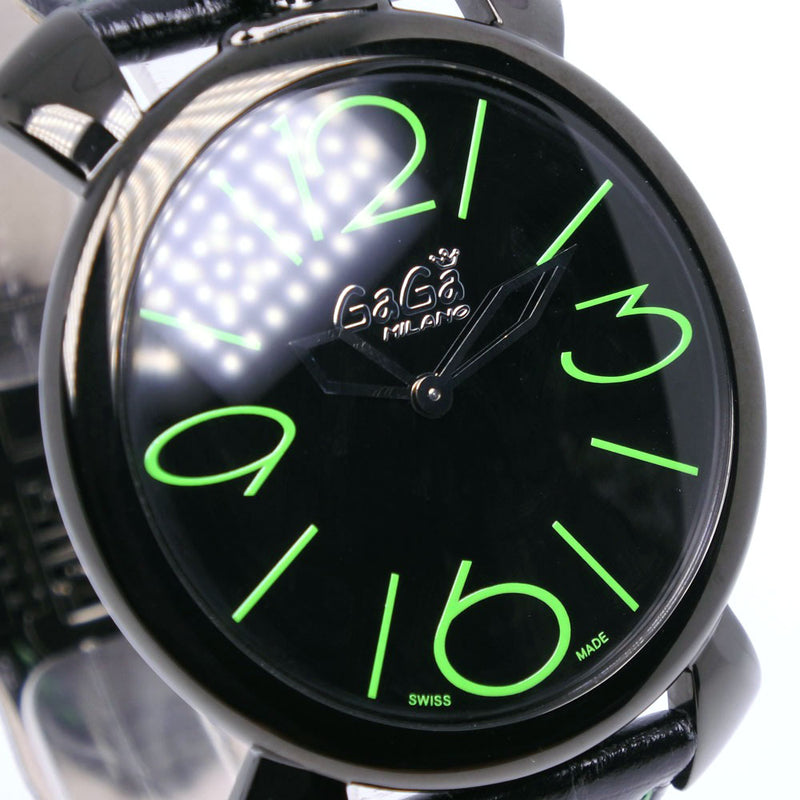 [Gaga Milano] Gaga Milano 
 Manuale sin reloj de sen 
 5092 acero inoxidable x cuero exhibición analógica de cuarzo de cuero negro