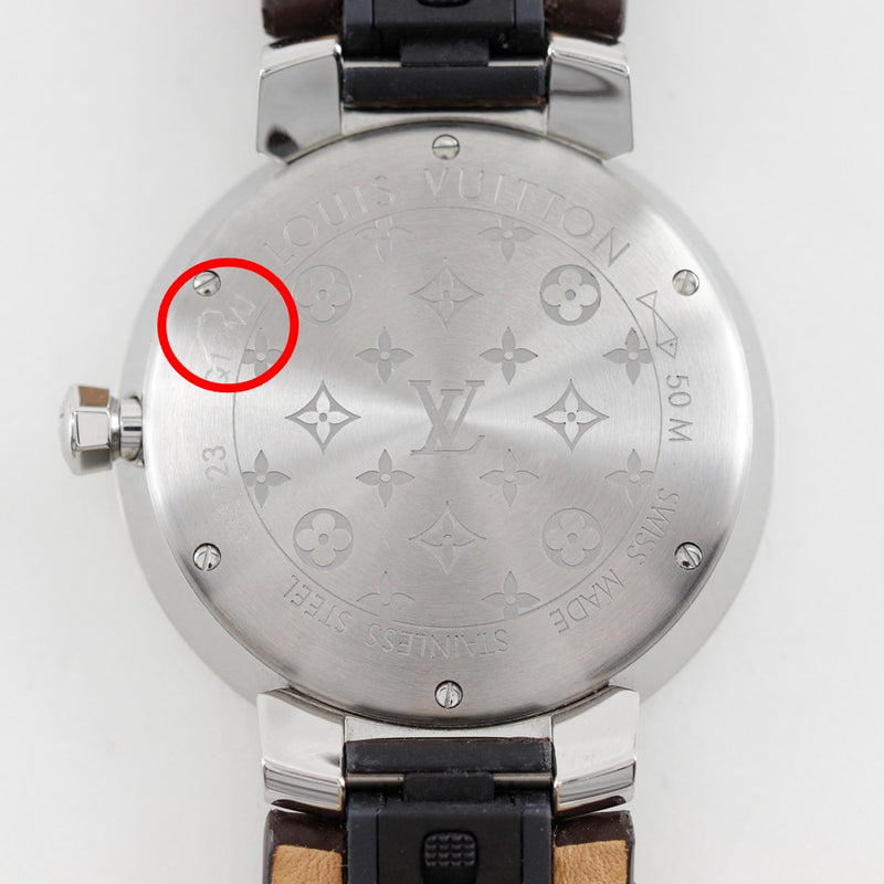 [루이비통]LOUIS VUITTON
 Tambul Slim Watch 
 8p 다이아몬드 Q13MJ 스테인레스 스틸 X 모노그램 미니 캔버스 아날로그 디스플레이 흰색 다이얼 Tanbur Slim Ladies A rank