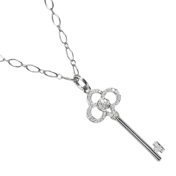 [Tiffany＆Co。]蒂法尼 
 皇冠钥匙项链 
 18K白金X钻石大约6.21克皇冠钥匙女士