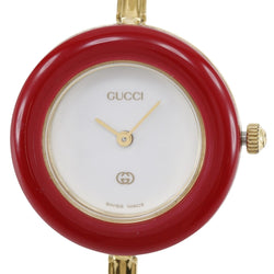 【GUCCI】グッチ
 チェンジベゼル 腕時計
 11/12 金メッキ クオーツ アナログ表示 白文字盤 Change bezel レディース