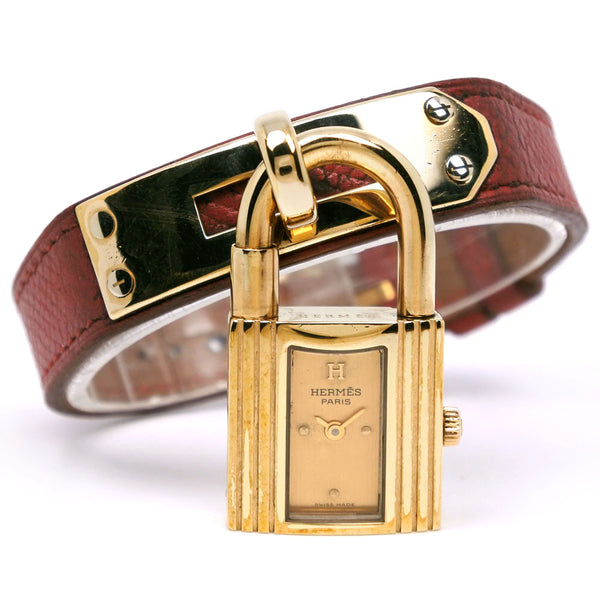 [HERMES] Hermes 
 Kelly Watch Watch 
 Plated Gold×Embossed Leather 〇Z engraving Quartz Analog display gold dial Kelly watch ladies