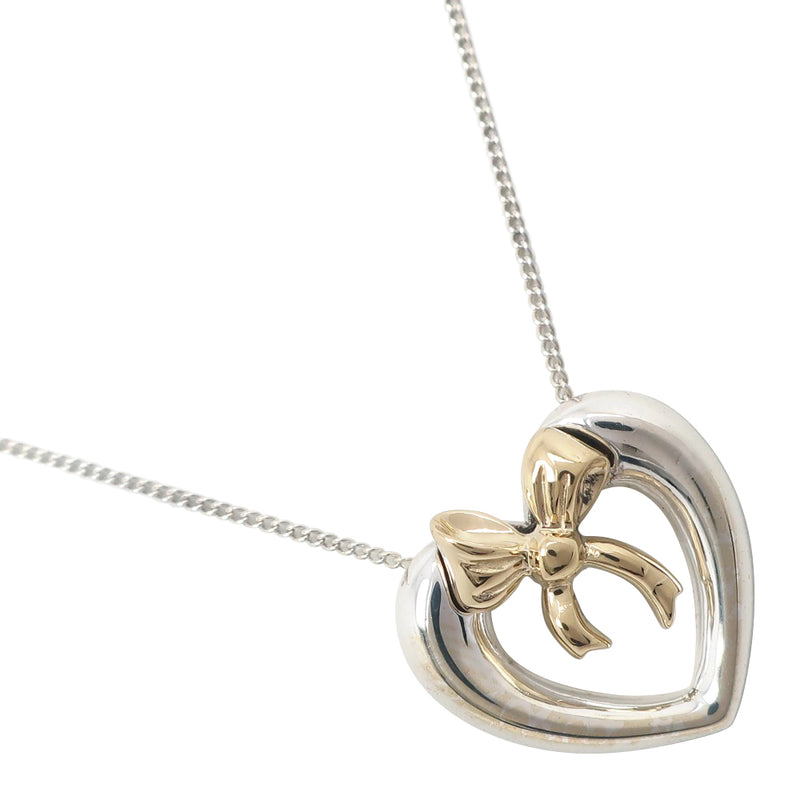 [Tiffany & CO.] Collier de ruban de coeur Tiffany Vintage Silver 925 × K18 Gol jaune Environ 4,3 g Heart Ribbon Mesdames