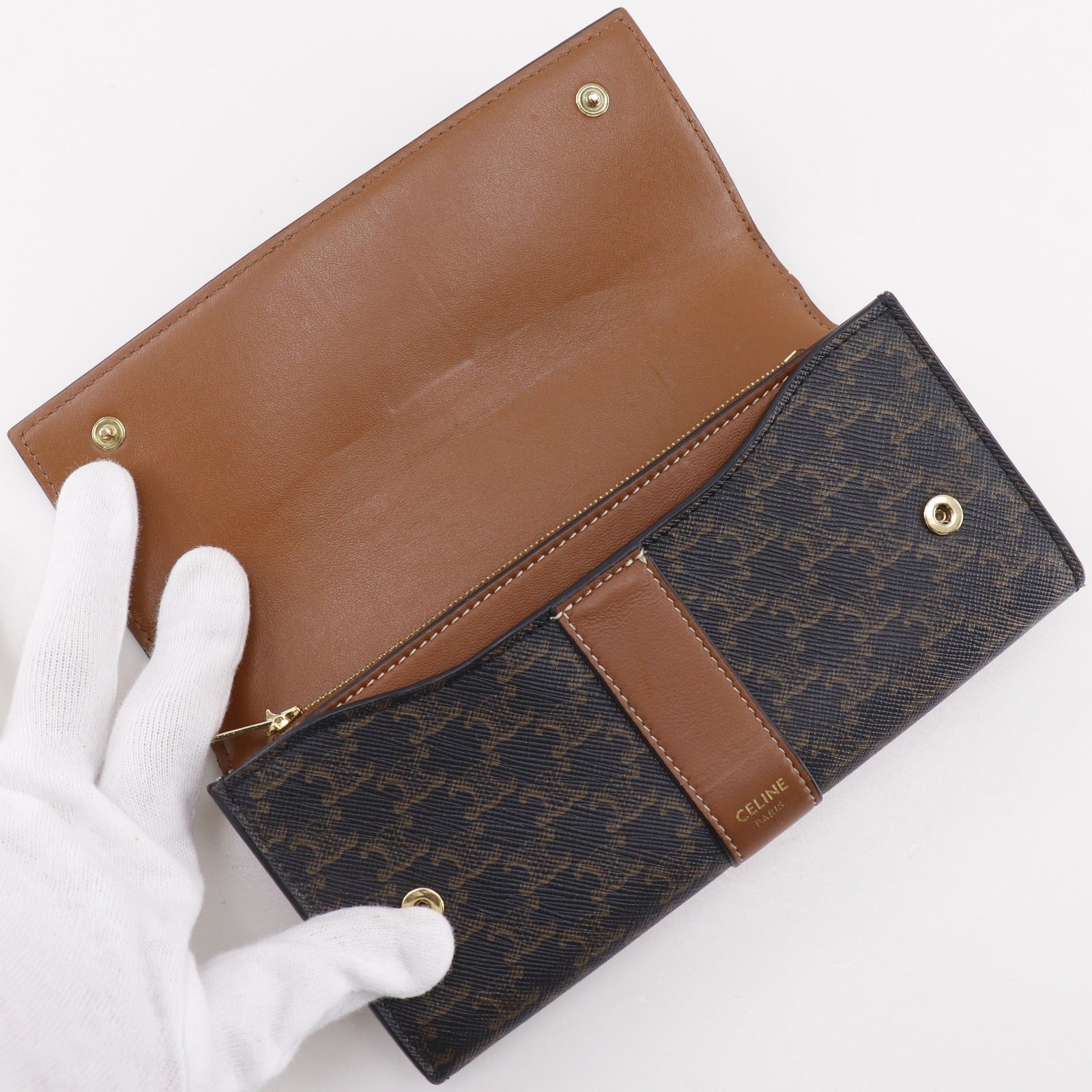 値下げ　CELINE Triomphe ラージ フラップウォレット CELINE】セリーヌ トリオンフ ラージフラップ ウォレット 長財布
