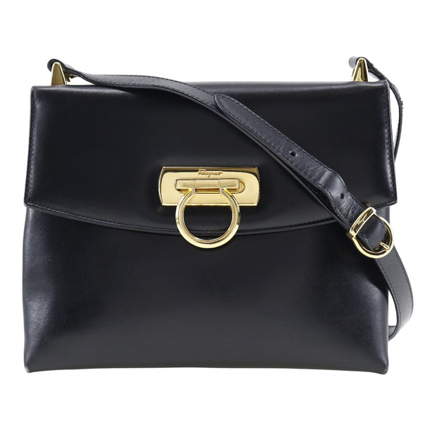 [Salvatore Ferragamo] Salvatore Ferragamo 
 Gancini Shoulder bag 
 Calfskin Black diagonal hanging A5 flap GANCINI Ladies