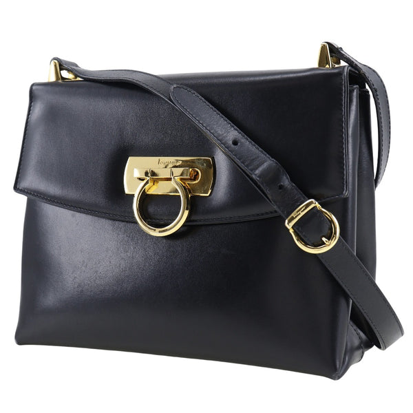 [Salvatore Ferragamo] Salvatore Ferragamo 
 Gancini Shoulder bag 
 Calfskin Black diagonal hanging A5 flap GANCINI Ladies