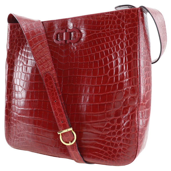 [Salvatore Ferragamo] Salvatore Ferragamo Gancini Bolsa de hombro en relieve AQ216194 CUERO RED SHOLMA A5 ADPLEJO Gancini Ladies