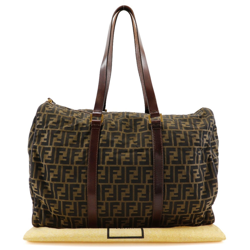 [Fendi] Fendi Zucca Boston Bag Nylon Canvas Brown Shoulder A4 패스너 호르카 유니세덱스