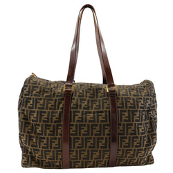 [Fendi] Fendi Zucca Boston Bag Nylon Canvas Brown Shoulder A4 패스너 호르카 유니세덱스