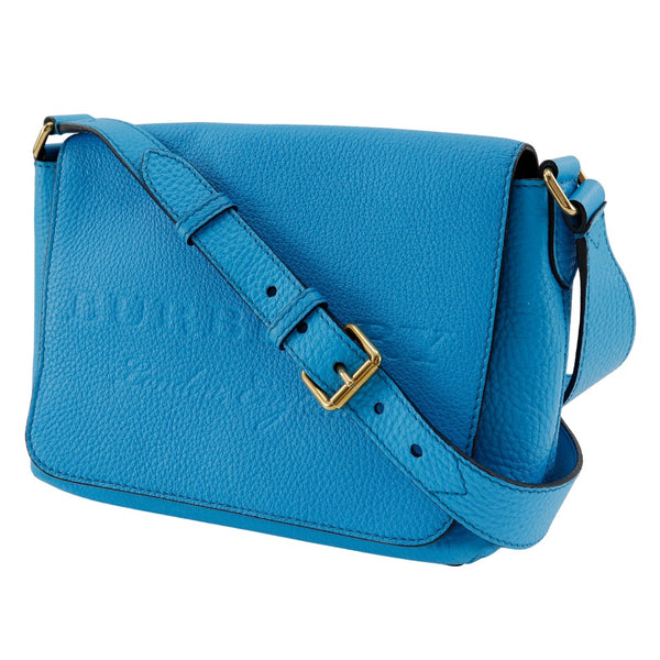 [Burberry] Burberry embossed logo Shoulder Bag Leather blue diagonal hanging A5 magnet type EMBOSSED LOGO Ladies A-Rank