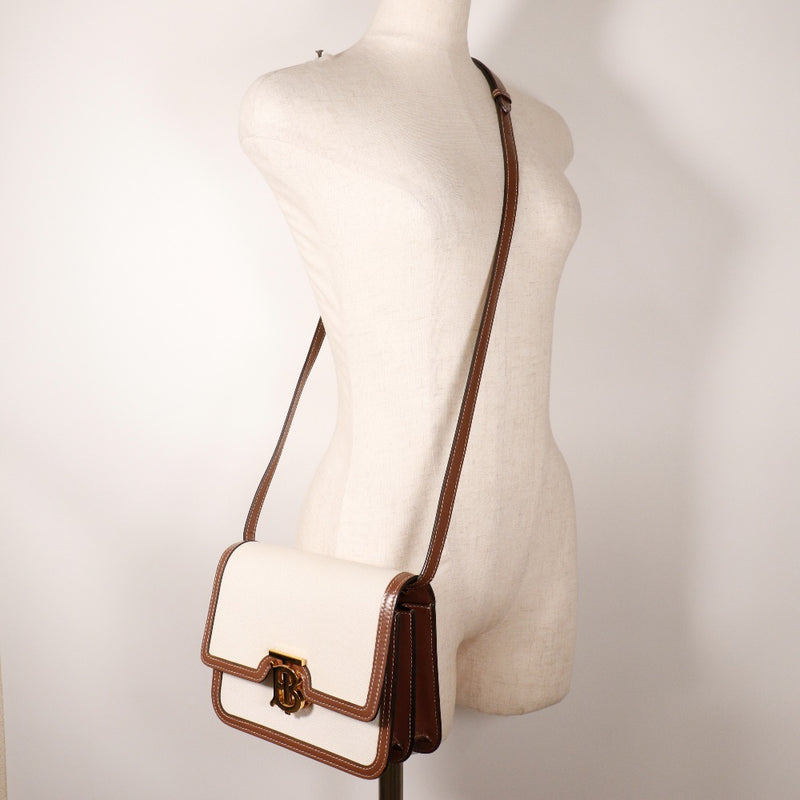 [Burberry] Burberry TB Shoulder Bag 2way clutch canvas x leather white/Brown Diagonal hanging 2way flap TB Ladies