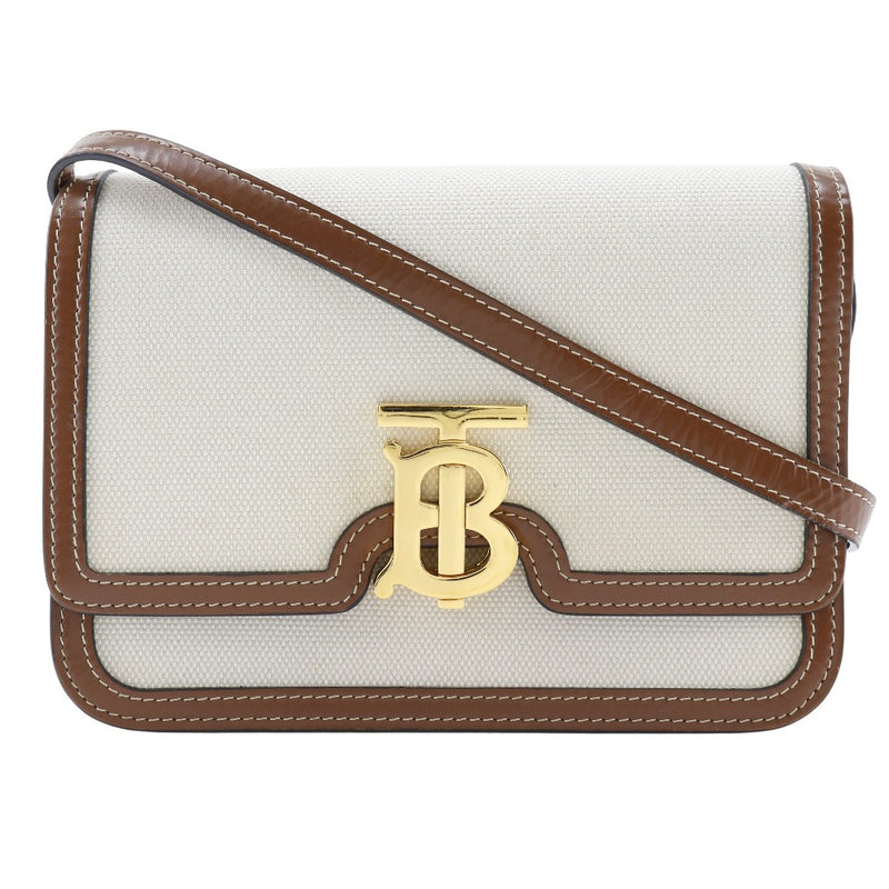 [Burberry] Burberry TB Shoulder Bag 2way clutch canvas x leather white/Brown Diagonal hanging 2way flap TB Ladies