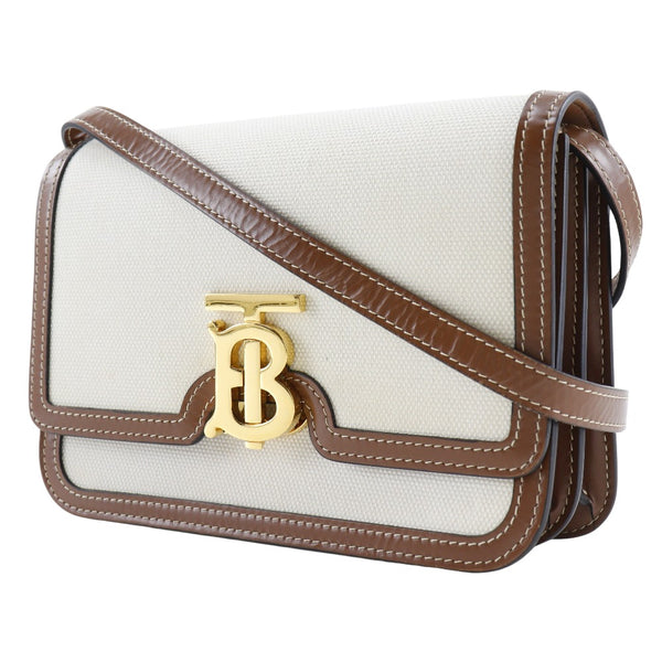 [Burberry] Burberry TB Shoulder Bag 2way clutch canvas x leather white/Brown Diagonal hanging 2way flap TB Ladies