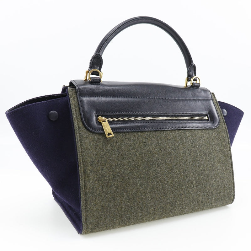 [Celine] Celine 
 Traps handbag 
 Felt x Calf Black/Gray shoulder handbag 2WAY flap TRAPEZE Ladies