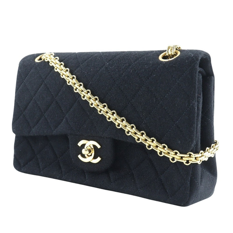 [Chanel] Bolso de hombro de la cadena de Chanel Matelasse Double Flap Jersey Black Shoulder Chain Cadena de bloqueo de bloqueo A-Rank A-Rank