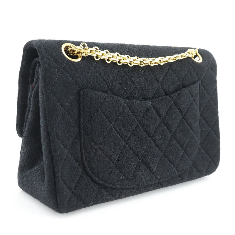 [Chanel] Chanel 
 Bolso de hombro de cadena 
 Matelasse Double Flap Jersey Black Shoulder Chain Cadena de bloqueo de bloqueo A-Rank A-Rank