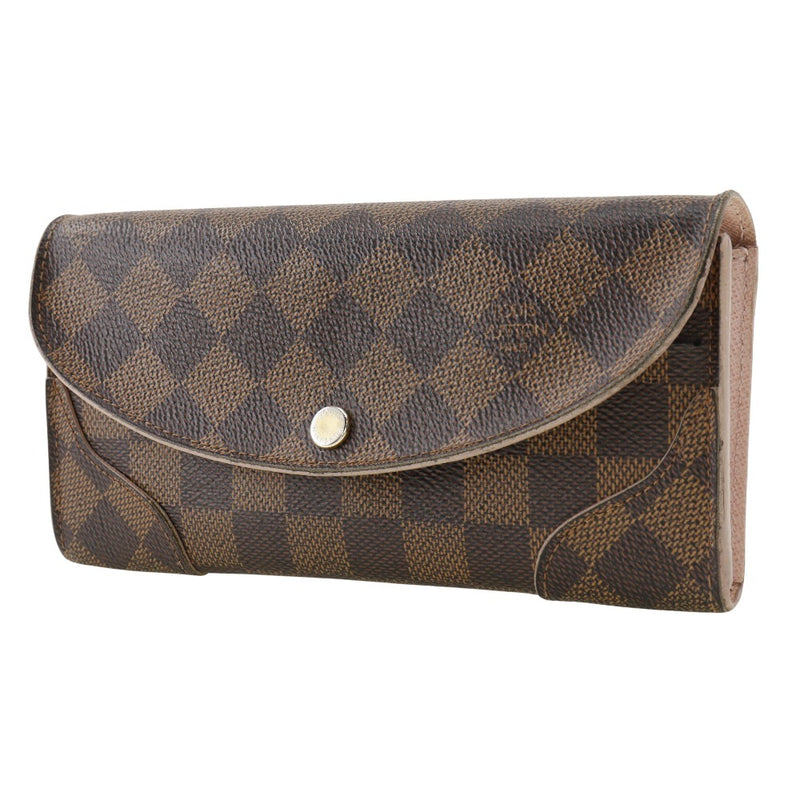 【LOUIS VUITTON】ルイ・ヴィトン
 ポルトフォイユ・カイサ 長財布
 N61227 ダミエキャンバス ローズバレリーヌ 茶/ピンク CA1166刻印 スナップボタン Portefeiulle Kaisa レディース