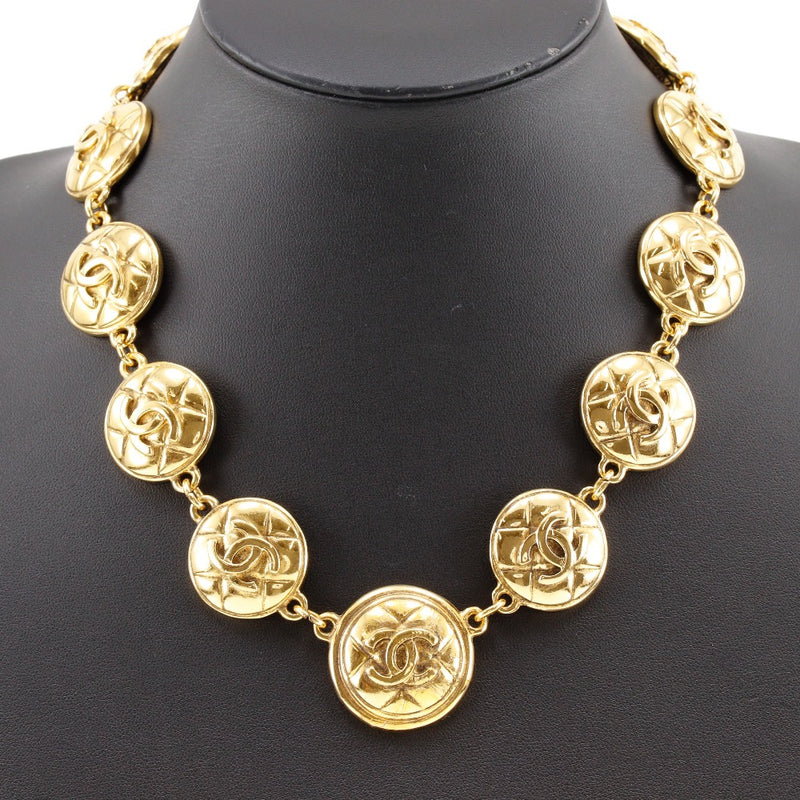 [CHANEL] Chanel COCO Mark Necklace Matelasse Vintage Plated Gold Approximately 100g Coco Mark Ladies