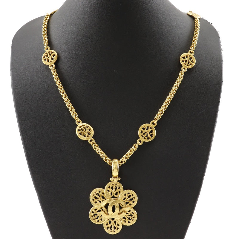 [CHANEL] Chanel COCO Mark Necklace Flower vintage Plated Gold 95A engraved flower about 88.7g COCO Mark Ladies A-Rank