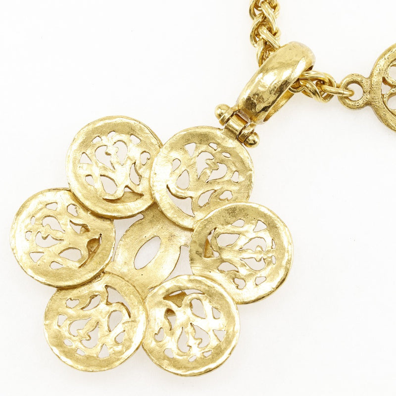 [CHANEL] Chanel COCO Mark Necklace Flower vintage Plated Gold 95A engraved flower about 88.7g COCO Mark Ladies A-Rank