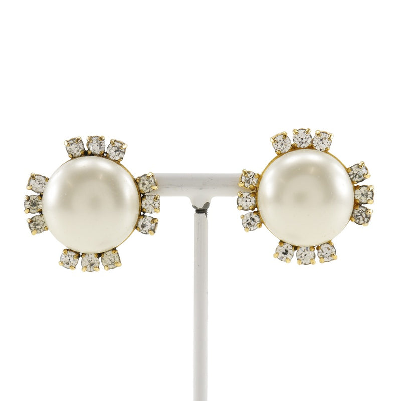 [CHANEL] Chanel Earring Vintage Plated Gold× fake pearl x rhinestone about 25.6g ladies