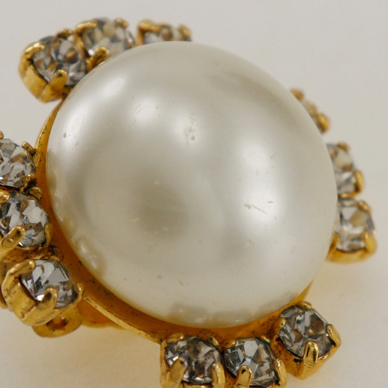 [CHANEL] Chanel Earring Vintage Plated Gold× fake pearl x rhinestone about 25.6g ladies