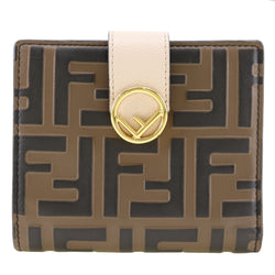 [Fendi] Fendi F Izu Fendi Bi -fold Wallet Zukka Zukka浮雕徽标8M0386皮革茶/粉红色的快照按钮F是Fendi女士