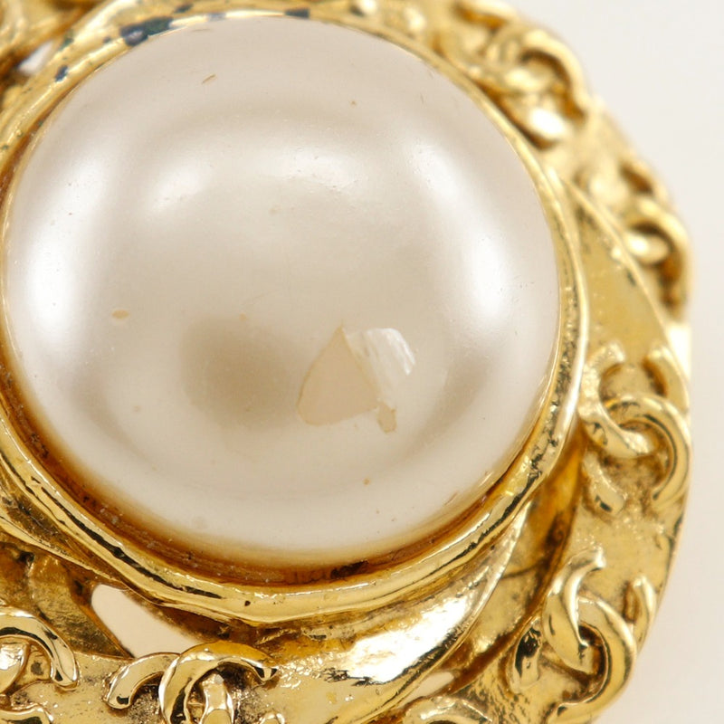 [CHANEL] Chanel 
 COCO Mark Earring
 Vintage Plated Gold× Fake Pearl 93A engraved about 25.1g COCO Mark Ladies B-Rank