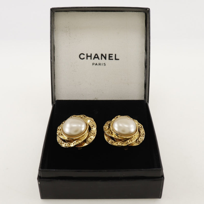 [CHANEL] Chanel 
 COCO Mark Earring
 Vintage Plated Gold× Fake Pearl 93A engraved about 25.1g COCO Mark Ladies B-Rank