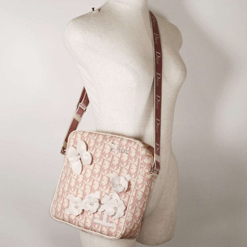 [DIOR] Christian Dior Trotter Shoulder Bag No.1 Flower Canvas Pink Diagonal Shoulder Fastener Trotter Ladies