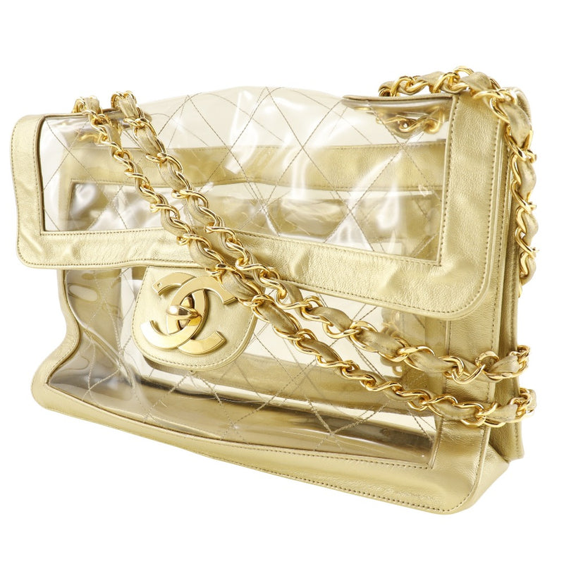 [CHANEL] Chanel ChainShoulder Shoulder Bag BigMatelasse doubleChain Calfskin×vinyl Gold/Clear Diagonal Shoulder A5 Turn Lock CHAINSHOULDER Ladies