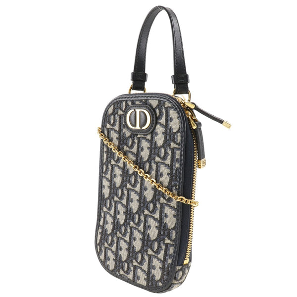 【Dior】クリスチャンディオール
 フォンホルダー ショルダーバッグ
 オブリーク ジャカード 2WAYハンドバッグ キャンバス 紺 斜め掛け 手提げ 3way ファスナー Phone holder レディースAランク