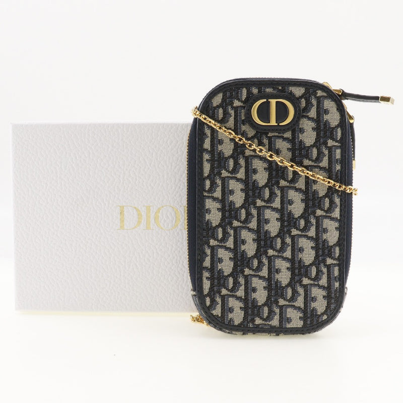 【Dior】クリスチャンディオール
 フォンホルダー ショルダーバッグ
 オブリーク ジャカード 2WAYハンドバッグ キャンバス 紺 斜め掛け 手提げ 3way ファスナー Phone holder レディースAランク