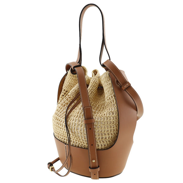 [Loewe] Loebe Balloon Medium Bag Shoulder bag 2way Raffia x 가죽 천연 X Tan Tea Diagonal Shoulder 2way A5 풍선 중간 가방 Ladies A+Rank