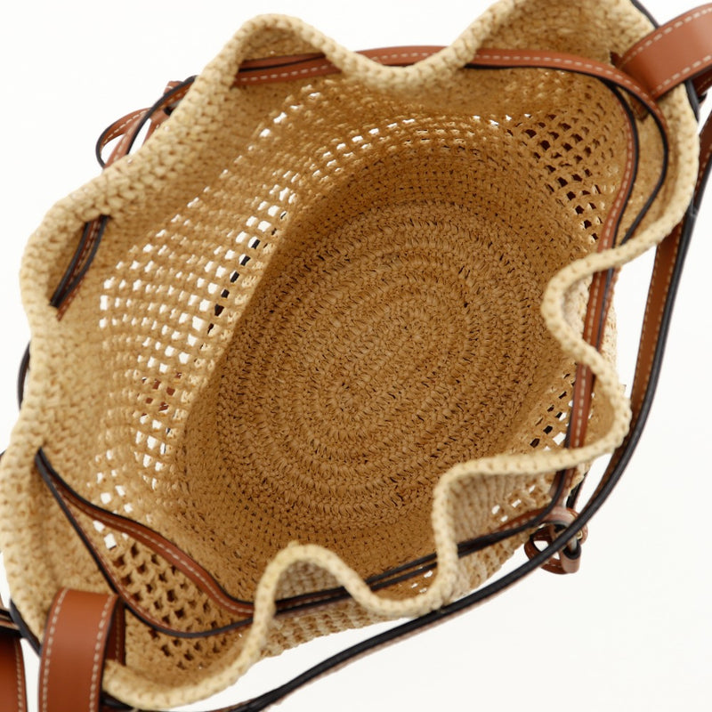 [LOEWE] Loewe Balloon Medium Bag Shoulder Bag 2WAY Raffia x Leather Natural x Tan Brown Diagonal shoulder 2WAY A5 drawstring Balloon Medium Bag Ladies A+Rank