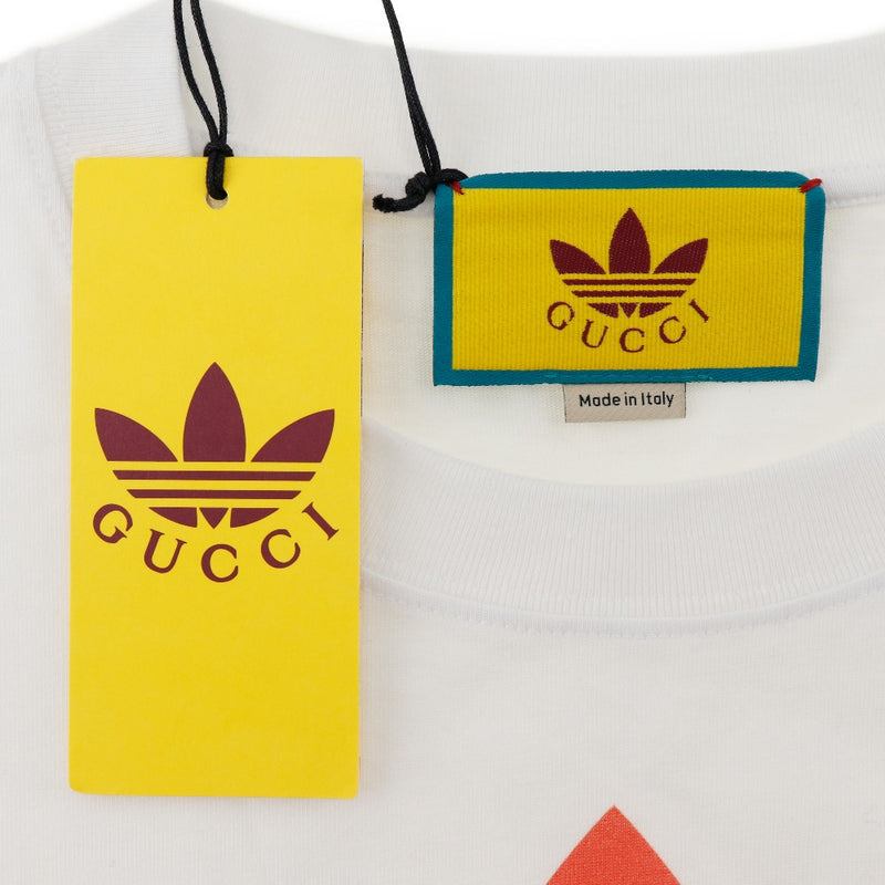 【GUCCI】グッチ
 アディダスコラボ 半袖Ｔシャツ
 コットン 白 adidas collaboration ユニセックスA+ランク