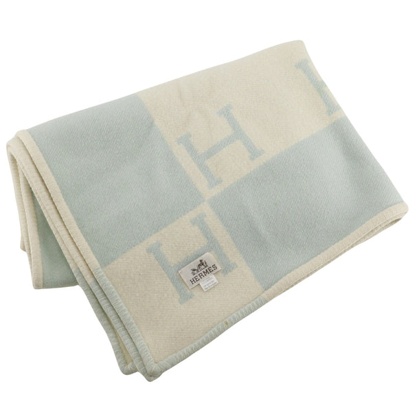 [Hermes] Hermes bébé pradade Avalon autre couverture accessoire odumi cachemire x laine blanche / bleu clair plaid avalon _