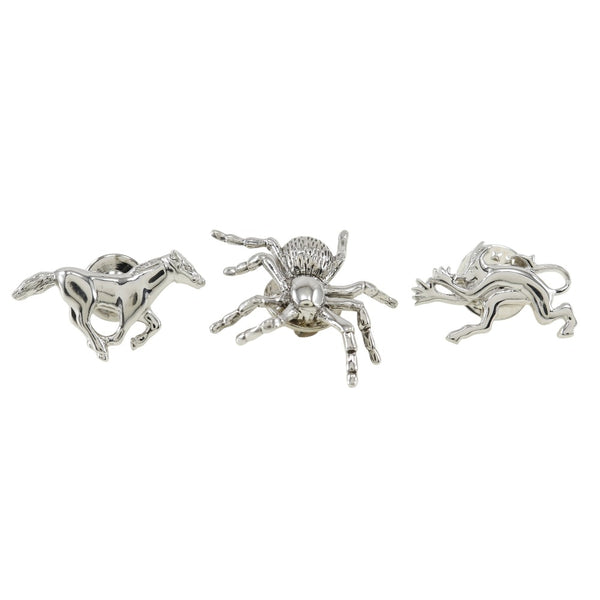 [Dunhill] Dunhill 3 pièces Type d'épingle Pin Horse Spider Devil Metal Silver Tyle trois pièces Set Men's