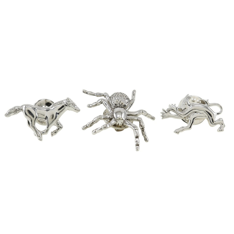 [Dunhill] Dunhill 3 pièces Type d'épingle Pin Horse Spider Devil Metal Silver Tyle trois pièces Set Men's