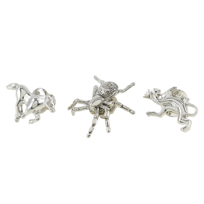 [Dunhill] Dunhill 3 pièces Type d'épingle Pin Horse Spider Devil Metal Silver Tyle trois pièces Set Men's