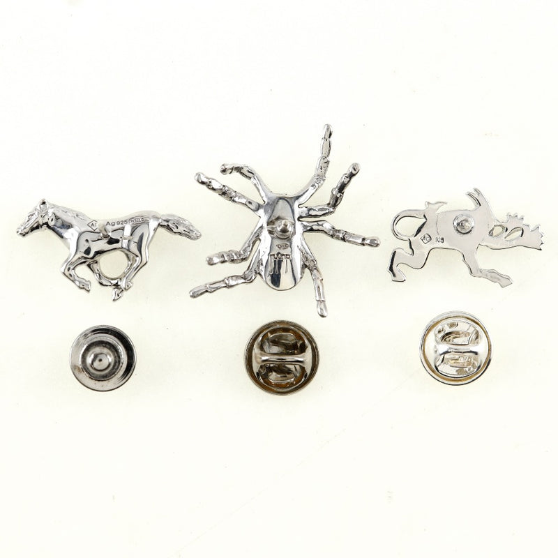 [Dunhill] Dunhill 3 pièces Type d'épingle Pin Horse Spider Devil Metal Silver Tyle trois pièces Set Men's