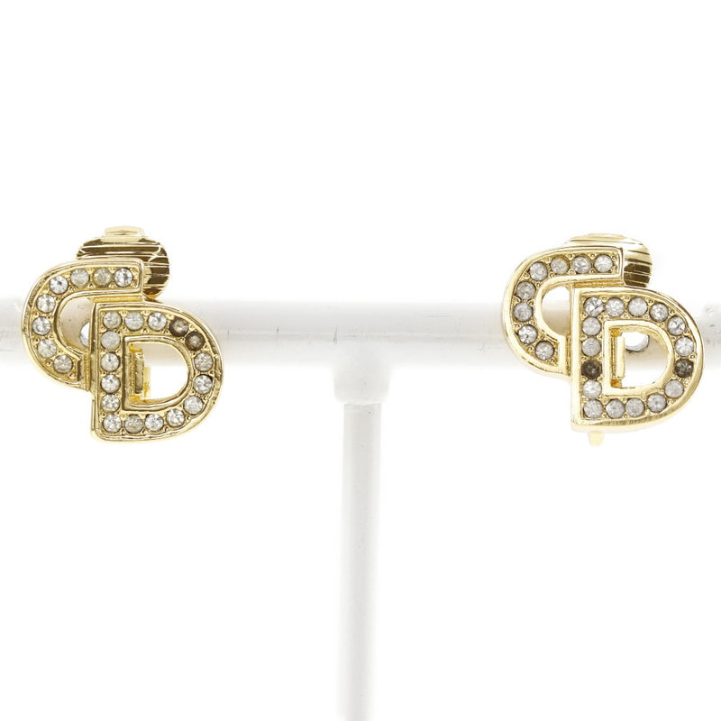 [Dior] Christian Dior CD logo Earring Plated Gold× Rinstone about 5.0g CD Logo Ladies